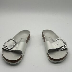 New Birkenstock Madrid Big Buckle White Leather Slide Sandals Womens 10 EU 41